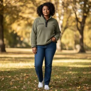 Dri Duck Sherpa Fleece Pullover Tan Snap Neck Jacket Womens XL